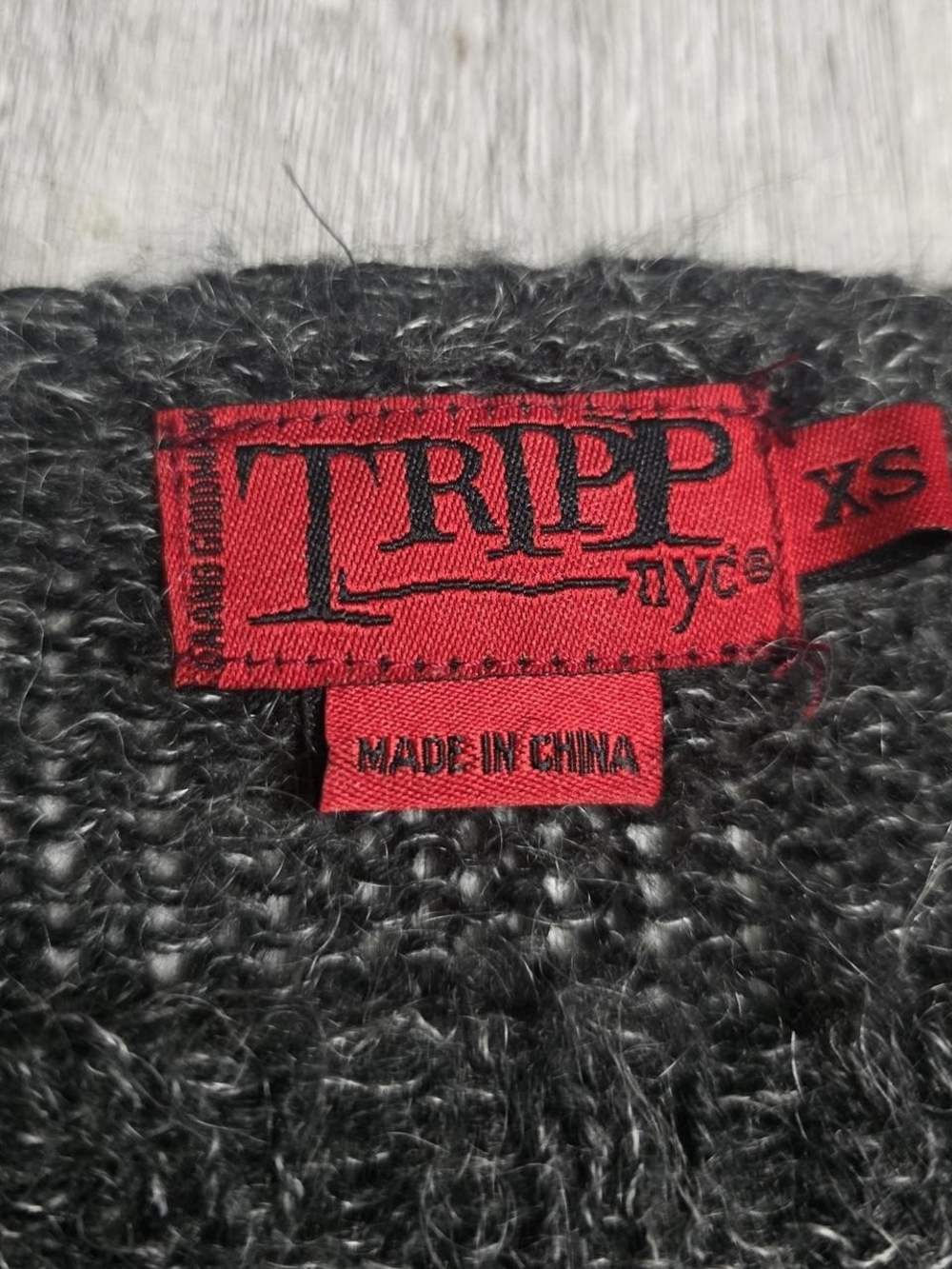 Vintage Y2K Tripp NYC Skull Grey/Red Mohair Knit Sweater RARE Size XS - Picture 3 of 8